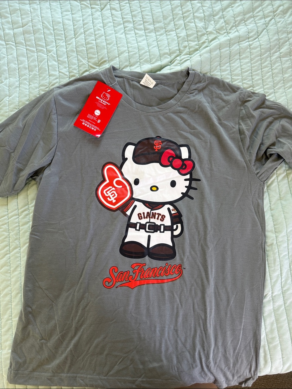 Hello Kitty Gray Kids Tee with Red Accents
